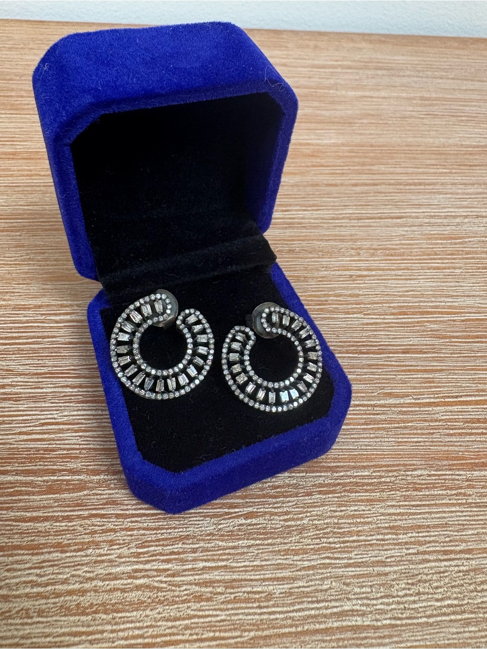 Raw Cut Diamond Earrings in Gun Metal setting